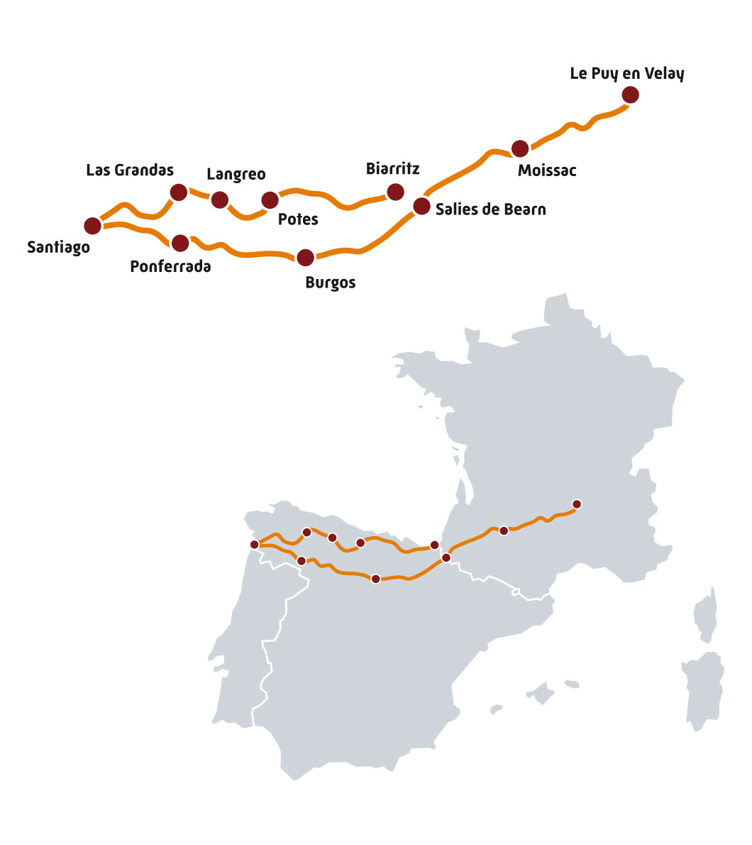 Carte Itinéraire Saint-Jacques-de-Compostelle par Road Trip Factory